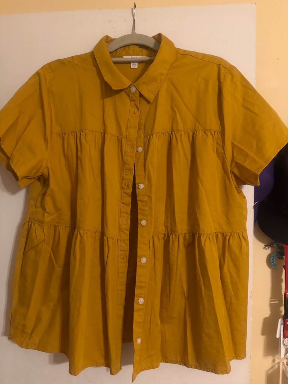 Time and Tru Mustard Yellow Tiered Button-Down Top